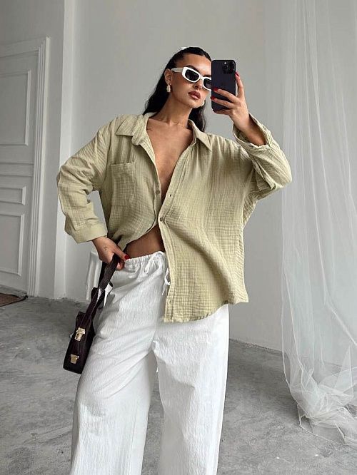 2573 Рубашка женская зеленый GIRL   