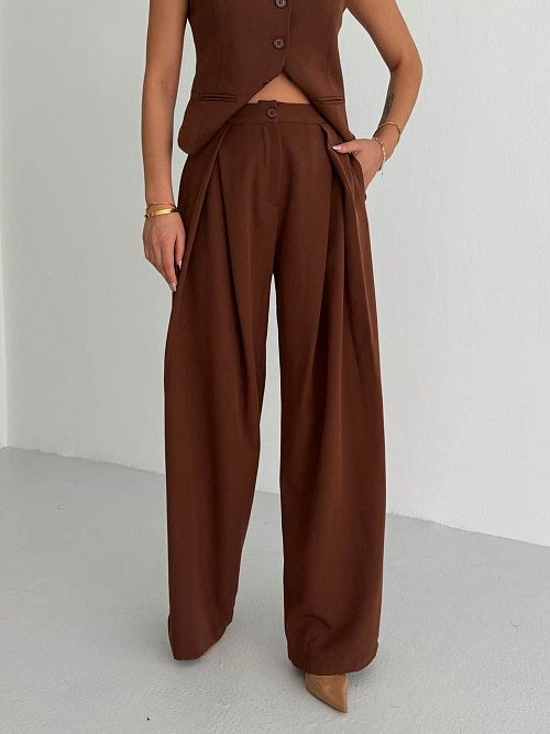 7477-brown Брюки женские коричневый Girl 