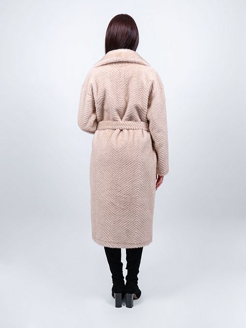 5ШД-43015-956 Пальто меховое женское кремовый ELECTRA STYLE 