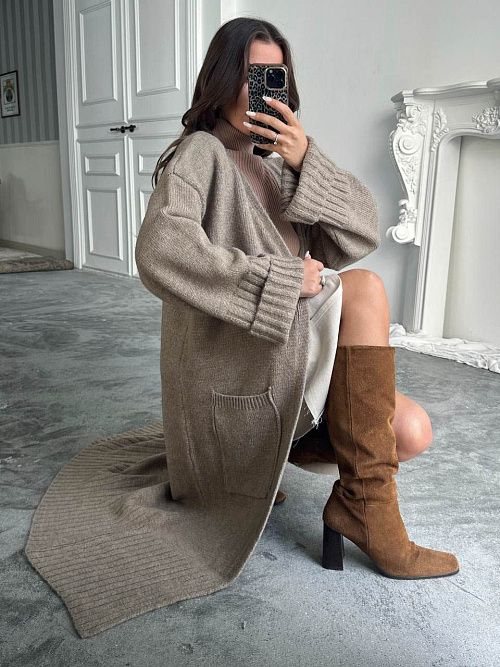 8106-beige Кардиган женский бежевый GIRL 