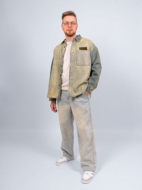 10036/AV Рубашка мужская витажно-синий QWENTINI  