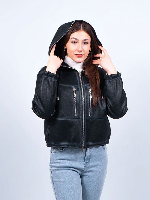 W9581 Дубленка женская черный Baimuni 