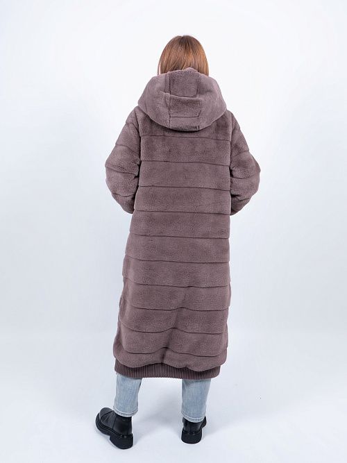 6ШУС-43009-951 Пальто женское меховое двухстороннее серый ELECTRA STYLE 