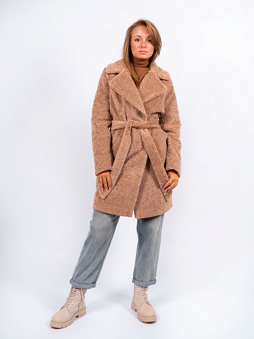 3-0121мРФ-3181 Пальто меховое женское бежевый ELECTRA STYLE 