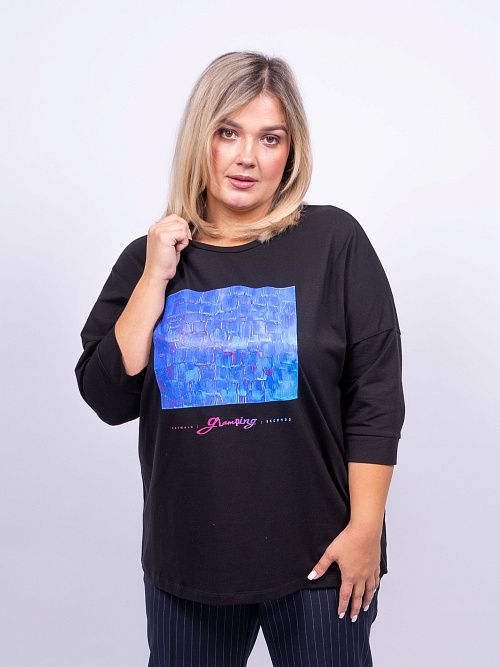 Ультрамарин Блузка женская черный ZAR STYLE 