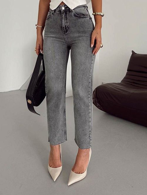 9561-B Джинсы женские серый GIRL 