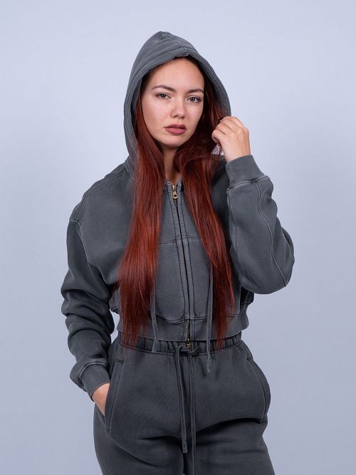 N822 Худи zip женское графит 365 