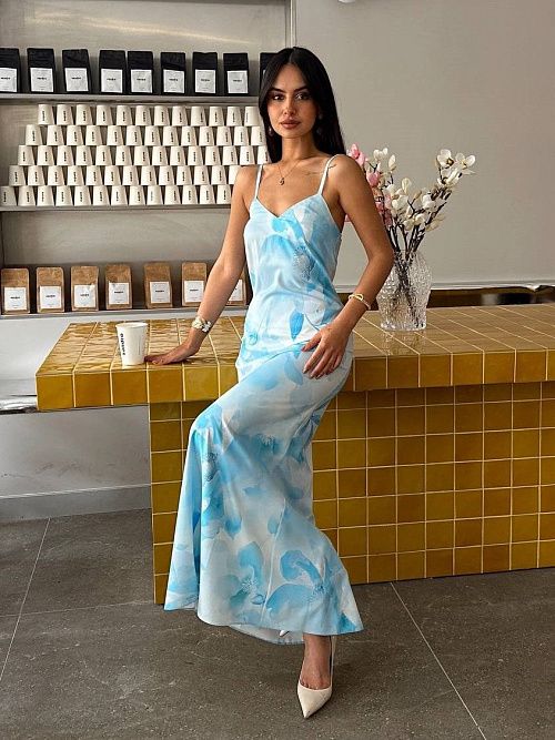 7488 Платье женское голубой  GIRL 