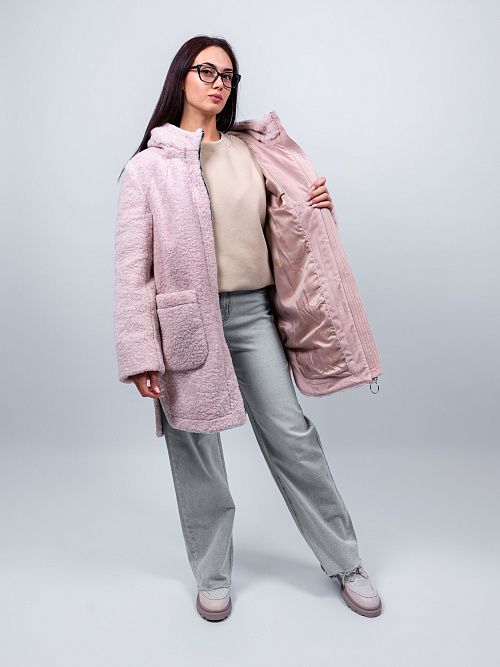 3-0306Бм-3181 Пальто меховое женское ванильный ELECTRA STYLE 