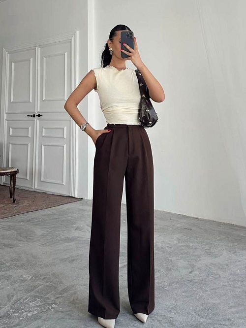 4002-brown Брюки женские коричневый Girl 