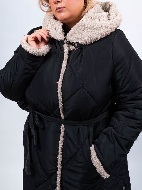 5УС-0209/1-932/933-1 Пальто плащевое женское утепленное черный ELECTRA STYLE 