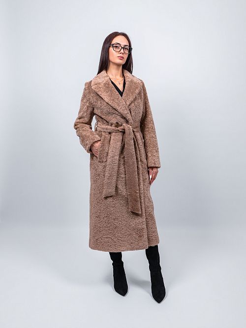 6-0127/1м-3181 Пальто меховое женское бежевый ELECTRA STYLE 