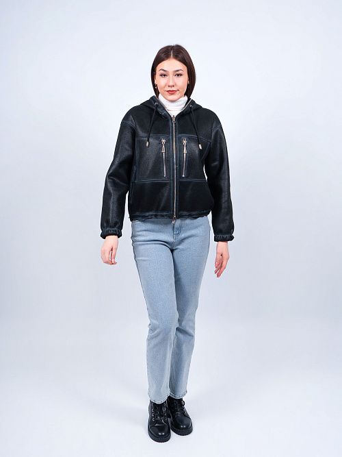 W9581 Дубленка женская черный Baimuni 