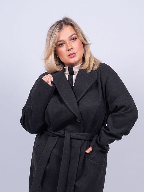 KR-227B/15-Рубчик Пальто женское черный 365 