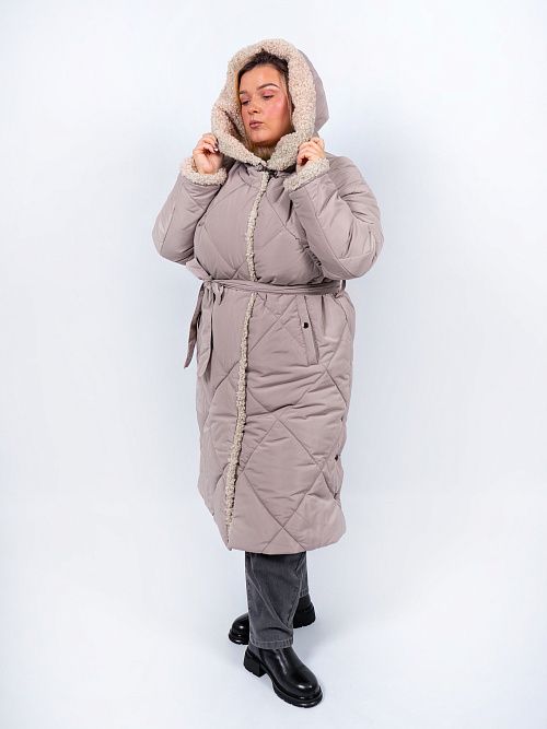 5УС-0209/1-932/933 Пальто плащевое женское утепленное бежевый ELECTRA STYLE 