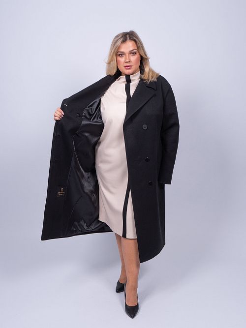 KR-227B/15-Рубчик Пальто женское черный 365 