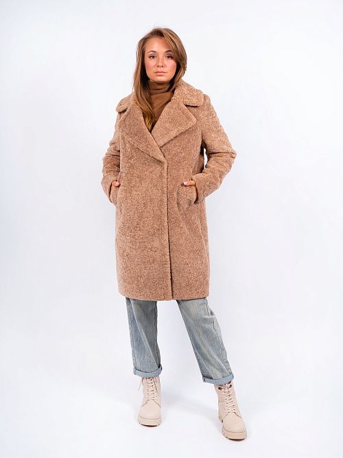 3-0121мРФ-3181 Пальто меховое женское бежевый ELECTRA STYLE 