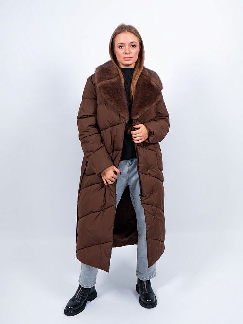 6БП-43033м-979/980 Пальто плащевое женское утепленное корчневый ELECTRA STYLE 