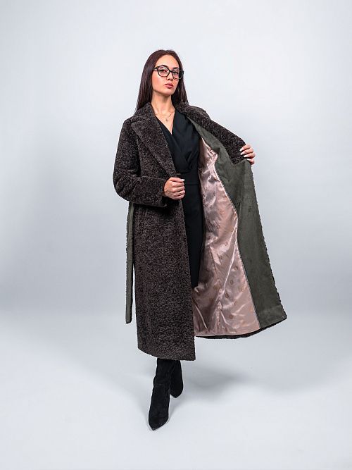 6-0127/1м-3181 Пальто меховое женское темно-зеленый ELECTRA STYLE 