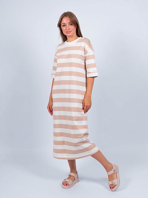 ЕВТ5040/1 Платье женское темно-бежевый, полоска VERY NEAT 