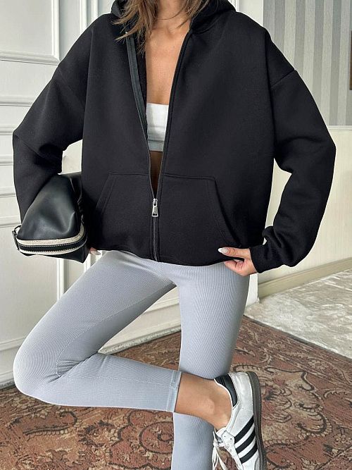 4627-black Худи на молнии женское черный Girl 