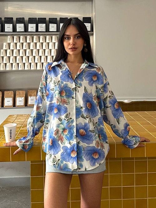 7486 Блузка женская синий GIRL   