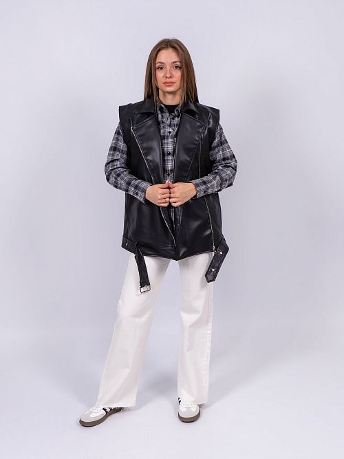 7414 Жилет женский кожаный черный MYD 