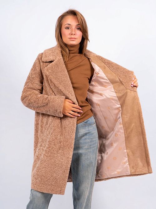 3-0121мРФ-3181 Пальто меховое женское бежевый ELECTRA STYLE 