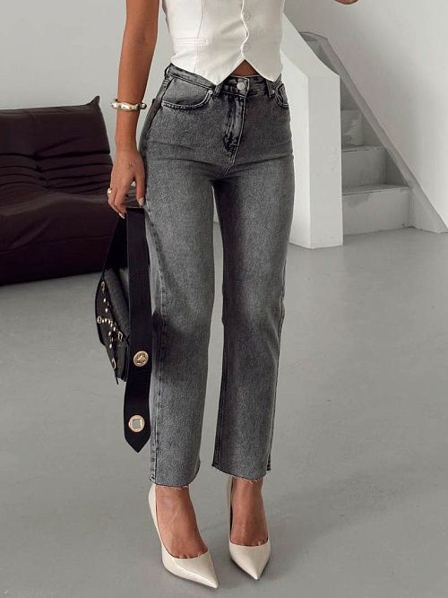 9561-B Джинсы женские серый GIRL 