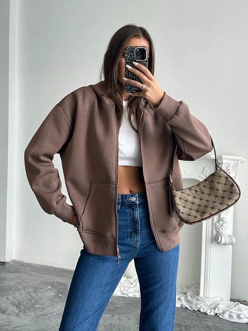 4627-brown Худи на молнии женское коричневый Girl 
