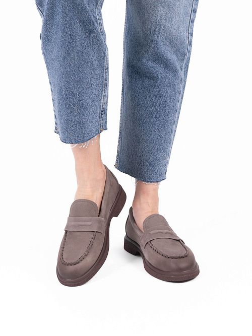 DBY-RA008-001-5 Лоферы женские натуральная кожа серый 365 