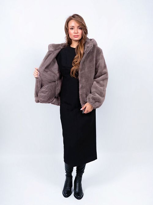 25-ELSX-009 Полушубок женский серый Sempati 