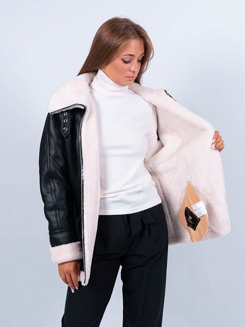 W1072/15 Дубленка женская черный Baimuni 