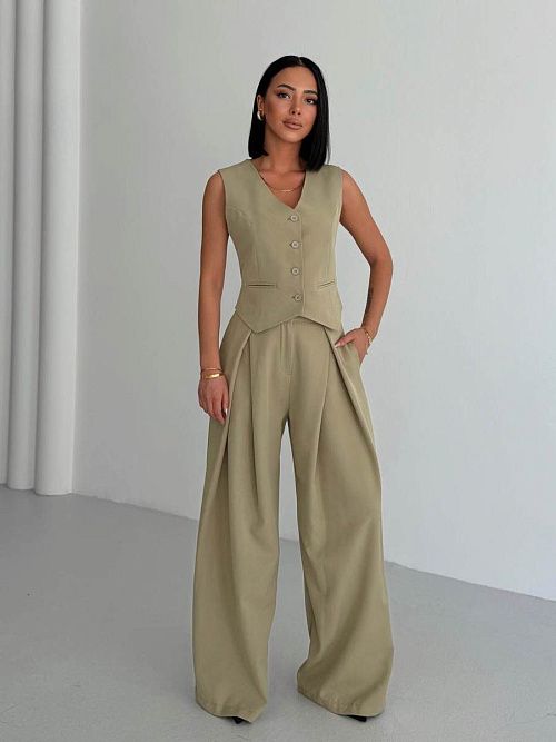 7477-green Брюки женские зеленый Girl 