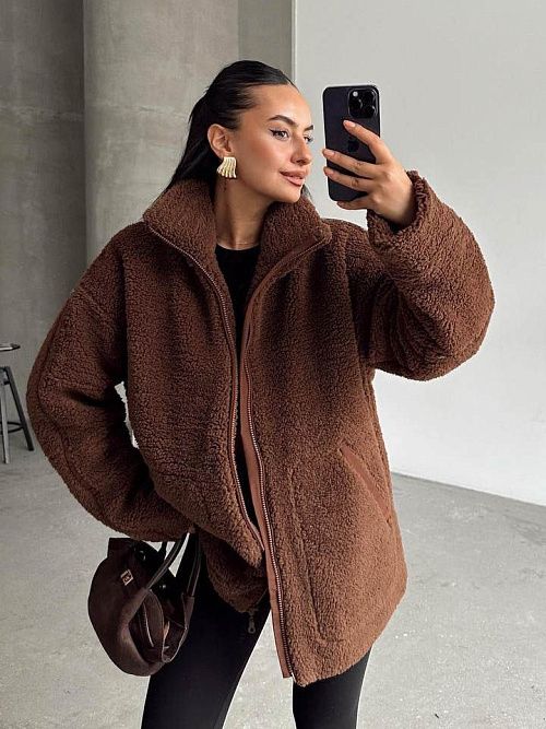 7435-brown Куртка женская коричневый GIRL 