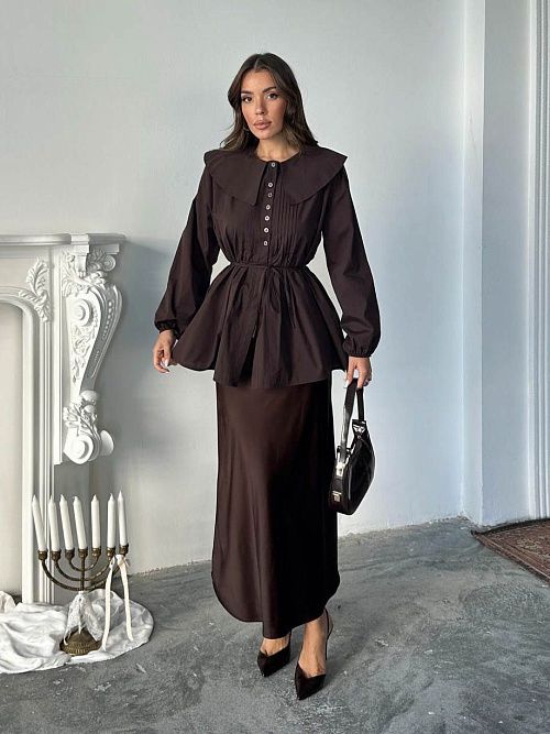 7496-brown Рубашка женская коричневый Girl 