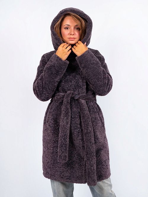 4У-0015/2м-3181 Пальто меховое женское антрацит ELECTRA STYLE 