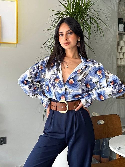 7486 Блузка женская т.синий GIRL   