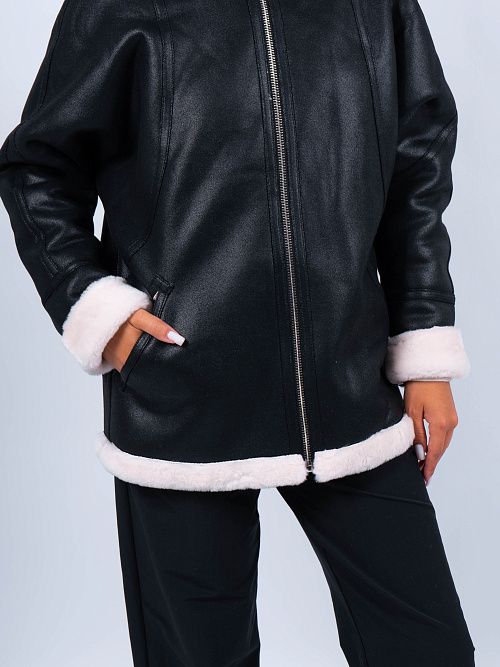 W1072/15 Дубленка женская черный Baimuni 