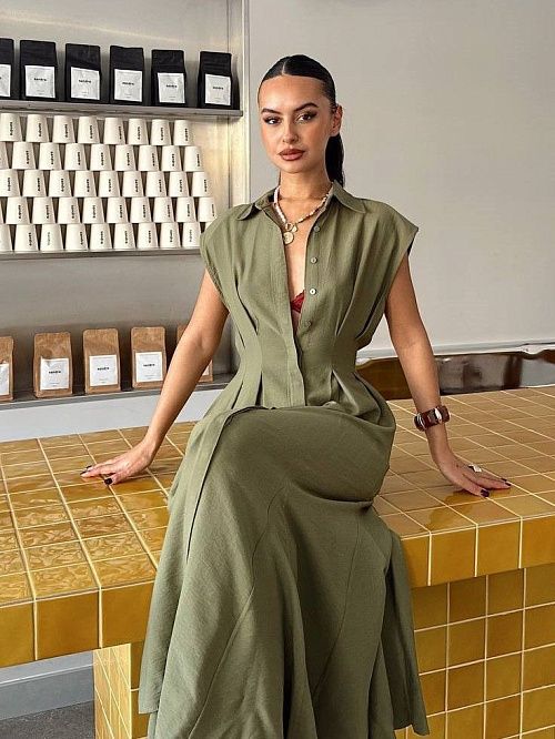 7490 Платье женское зеленый  GIRL 