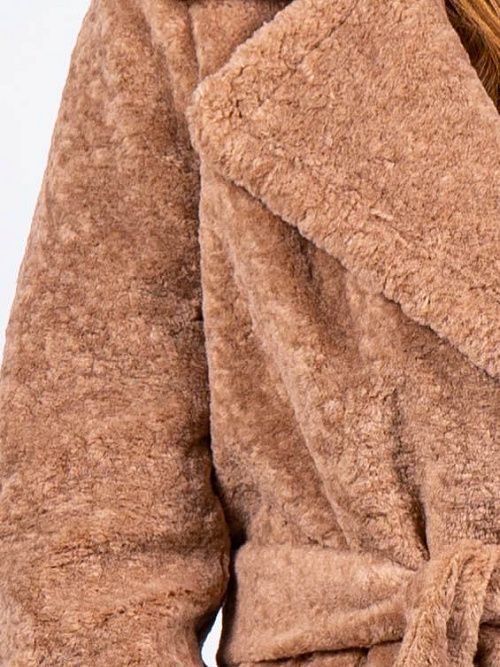 3-0121мРФ-3181 Пальто меховое женское бежевый ELECTRA STYLE 