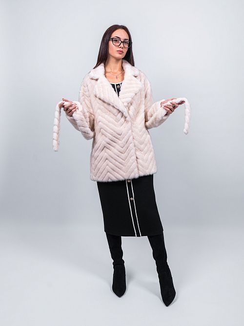 2ШУС 43014-955 Пальто меховое женское бежевый ELECTRA STYLE 