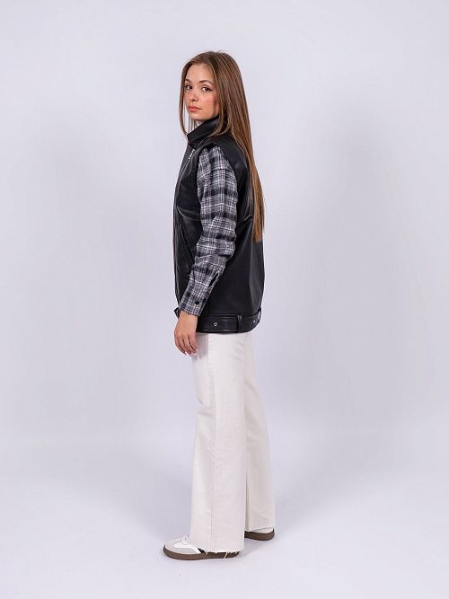 7414 Жилет женский кожаный черный MYD 