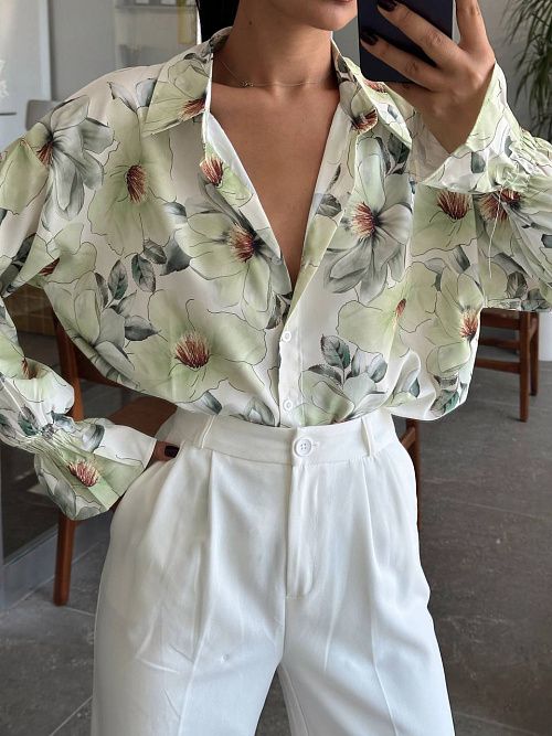 7486 Блузка женская зеленый GIRL   