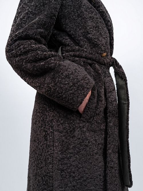 6-0127/1м-3181 Пальто меховое женское темно-зеленый ELECTRA STYLE 