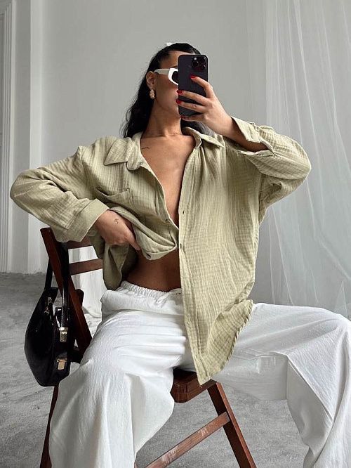 2573 Рубашка женская зеленый GIRL   