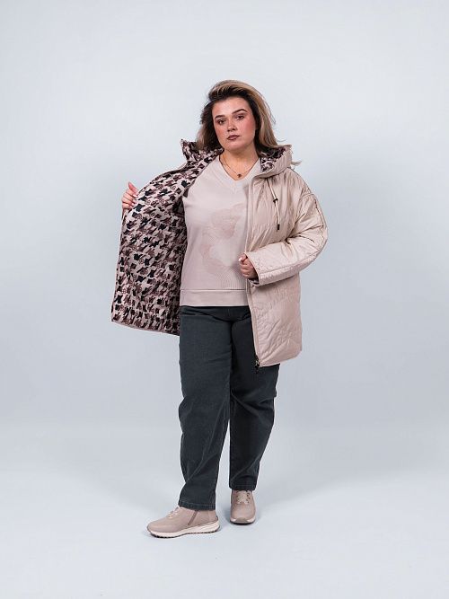 9211 Куртка женская двухсторонняя бежевый/коричневый Baimuni 