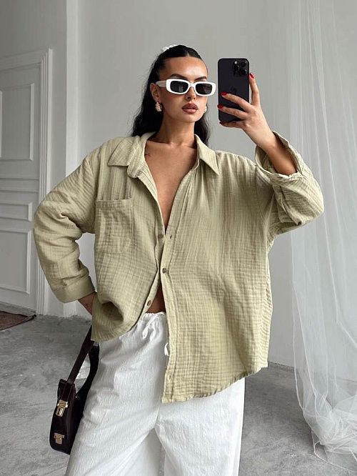 2573 Рубашка женская зеленый GIRL   