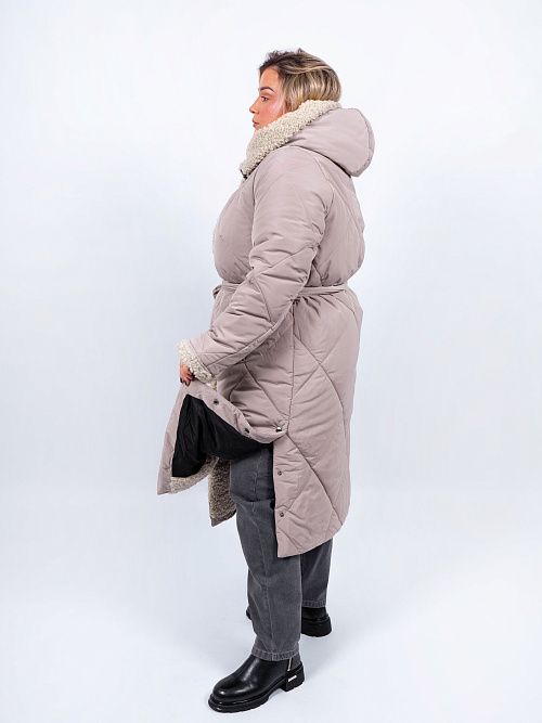 5УС-0209/1-932/933 Пальто плащевое женское утепленное бежевый ELECTRA STYLE 