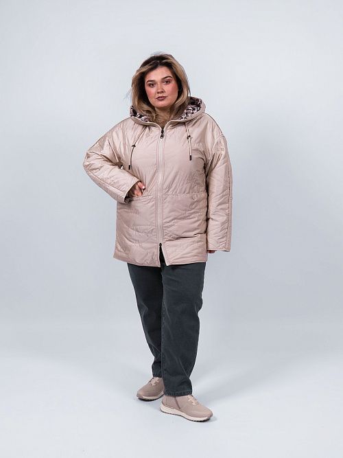 9211 Куртка женская двухсторонняя бежевый/коричневый Baimuni 